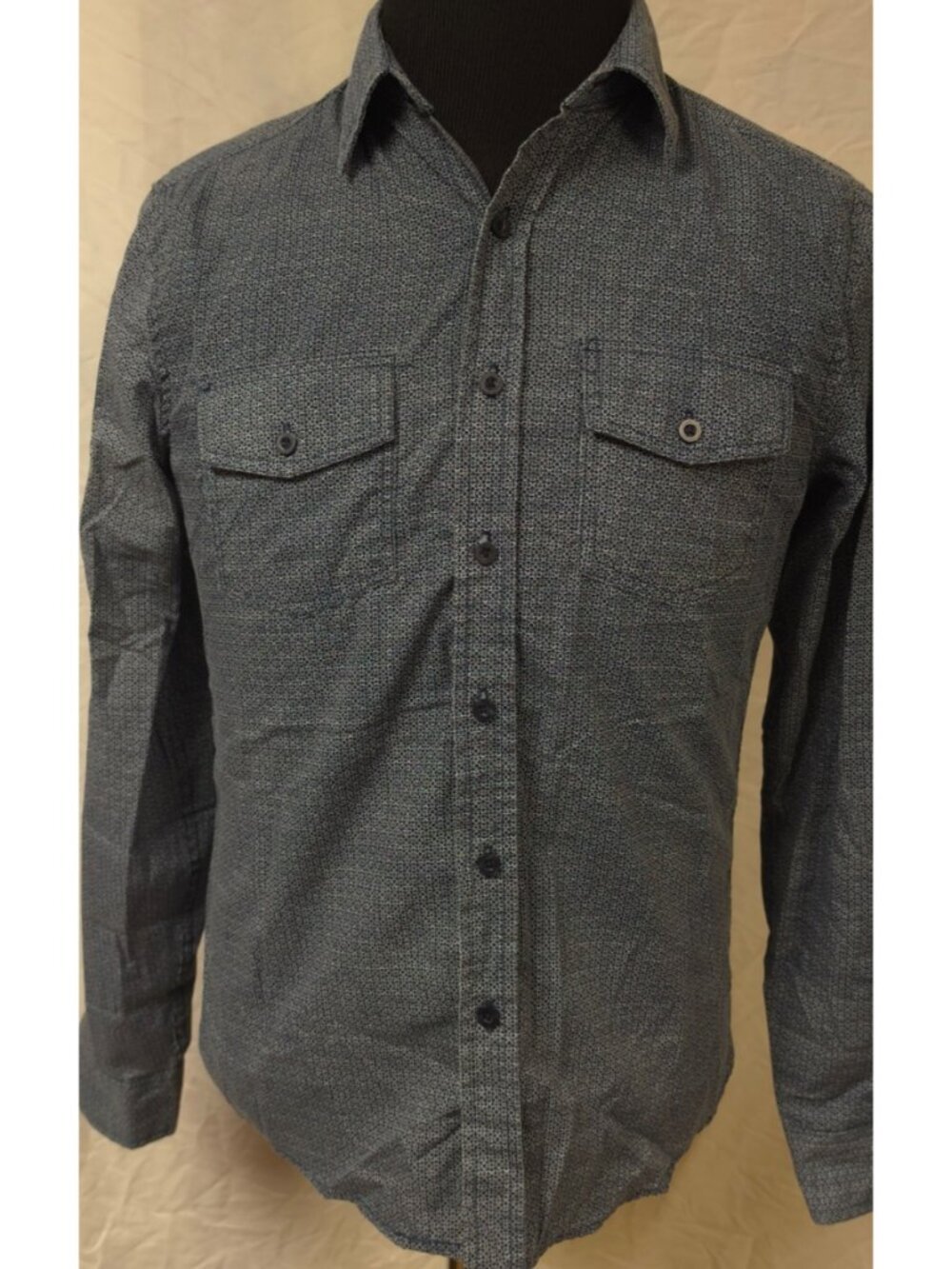 CJ Black Mens (S) Blue Slim Fit Button Geometric Allover Roll Tab Sleeves Shirt